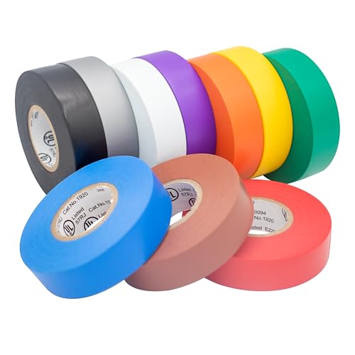 TradeGear Electrical Tape (10PK) Assorted Matte Rainbow Colors – Waterproof, Flame-Retardant, Rubber Based Adhesive, UL Listed – Rated for Max. 600V and 80oC Use –Measures 60’ x 3/4" x 0.07" - Image 1