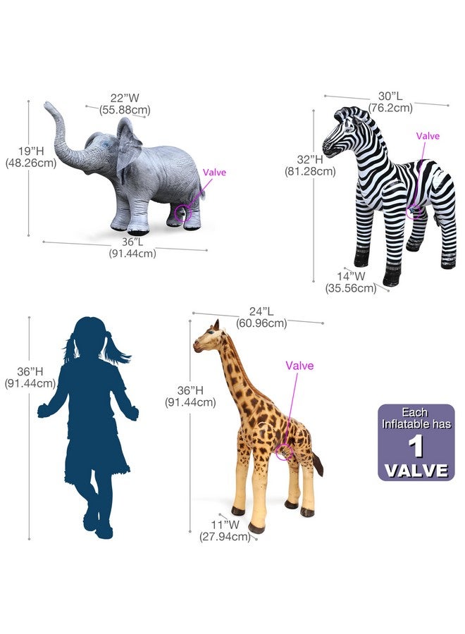 Jet Creations Life on Earth Wildlife Safari Inflatable, 3-PK, Giraffe, Zebra, Elephant, Realistic Animal Bundle for Party Decoration, Pool, Birthday, Africa Jungle Photo Prop. Easy to Inflate, 1pc - Image 2