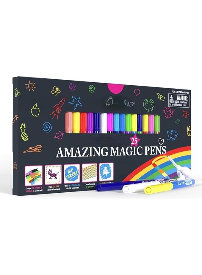 25 Amazing Magic Marker Pens - Colour Changing Pen Art - Create 3D Lettering or Write Secret Messages - Includes 25 Magic Marker Pens