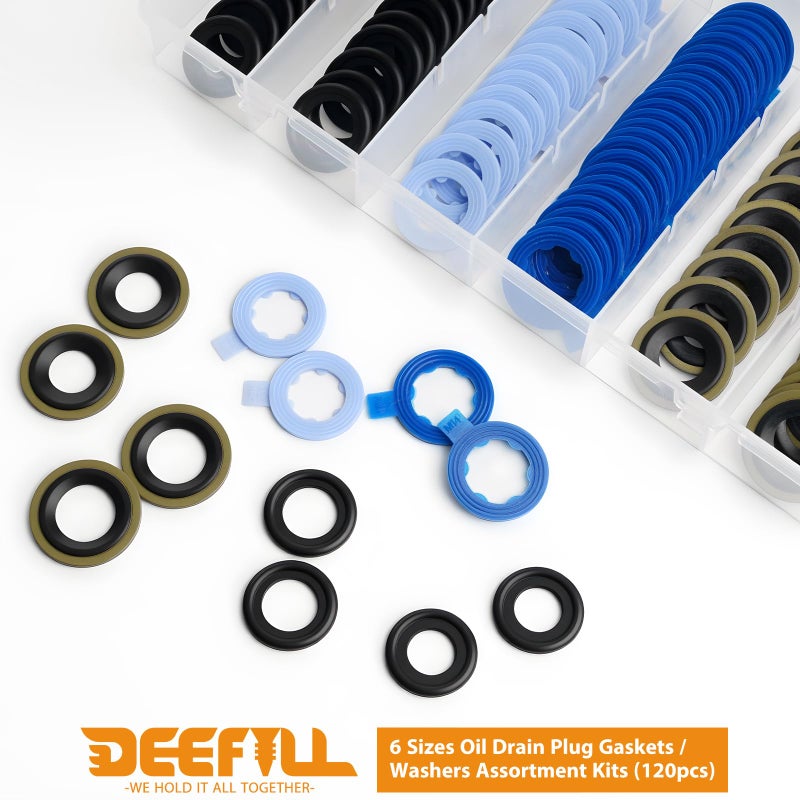 DEEFILL 120PCS 6 Sizes Oil Drain Plug Gaskets Assortment Kits, Fit M12 M14 for Ford, Replace 097-119, 097-139, 097-116, 097-118, 097-021, 097-025 - Image 5