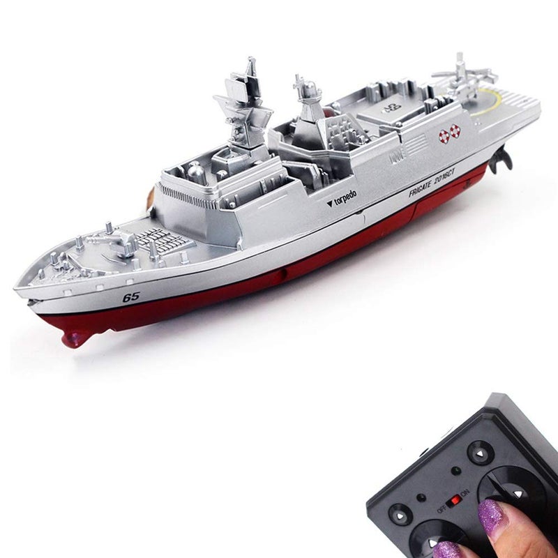 Tipmant Military RC Naval Ship Vessel Warcraft 24 GHz Remote Control Boat Speedboat Electric Water for Swimming Pool Kids Toy Birthday Gifts Silver - Image 2