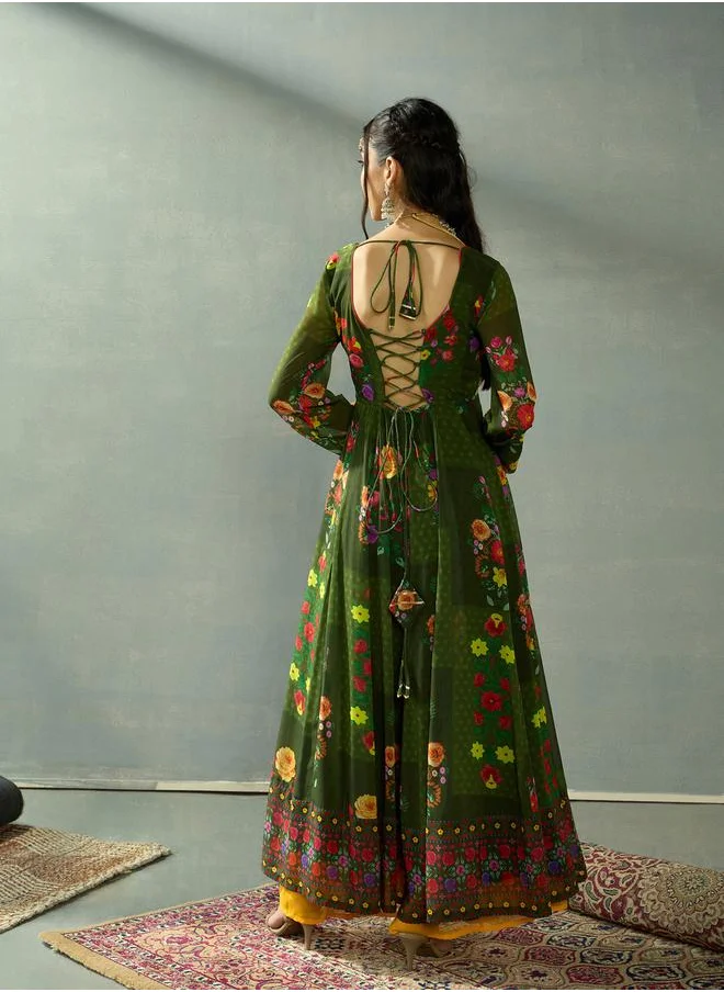 ساسافراس Floral Print Criss Cross Back Anarkali Kurta by Styli