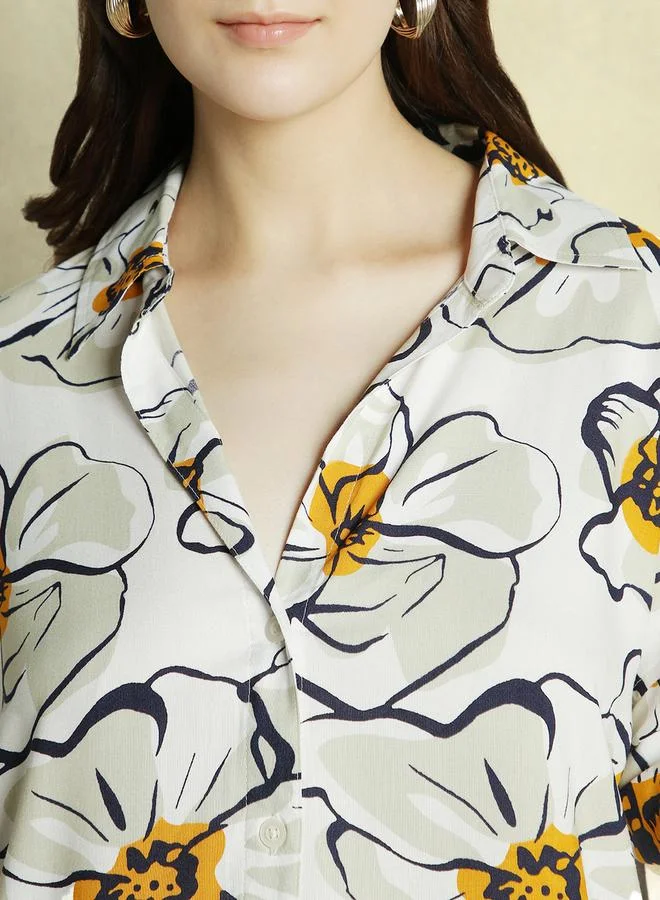 دينيس لينغو All Over Printed Longline Oversized Shirt by Styli