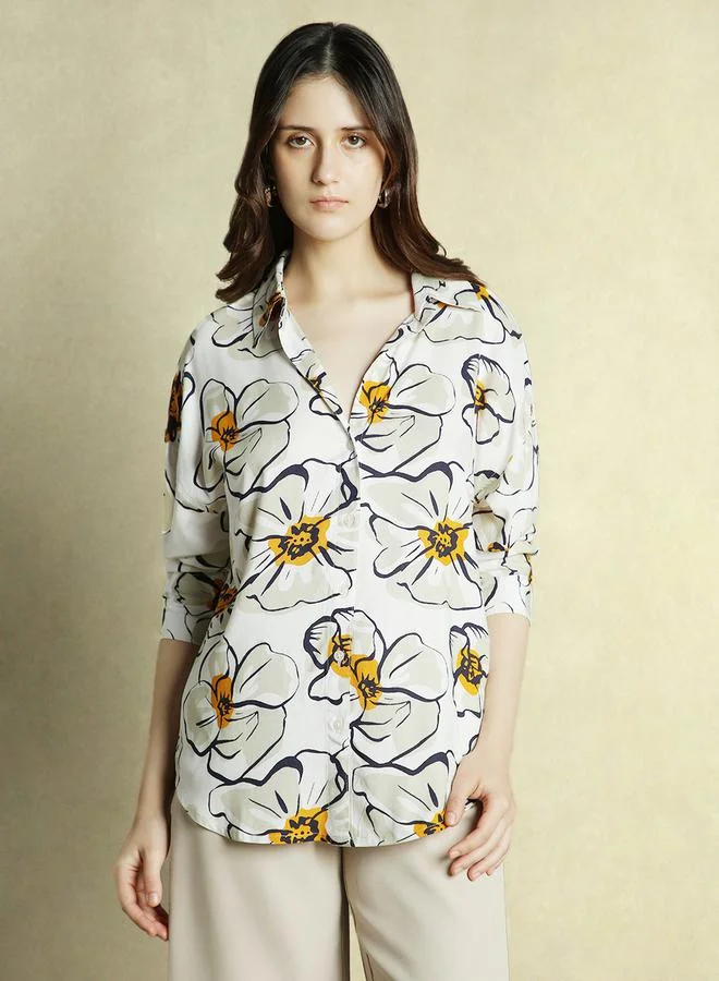 دينيس لينغو All Over Printed Longline Oversized Shirt by Styli