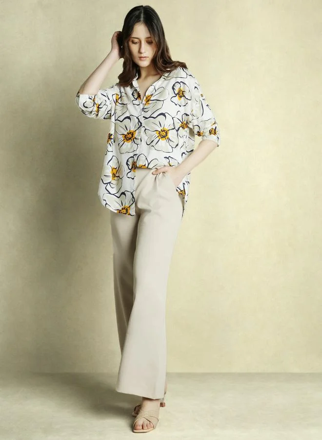 دينيس لينغو All Over Printed Longline Oversized Shirt by Styli
