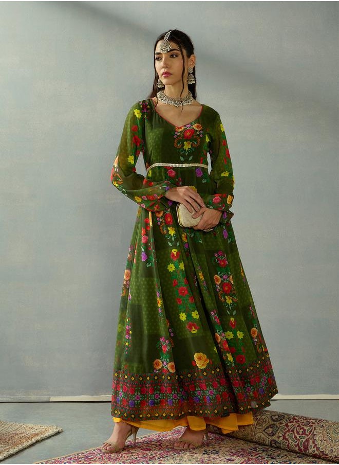SASSAFRAS - Floral Print Criss Cross Back Anarkali Kurta by Styli - Image 1