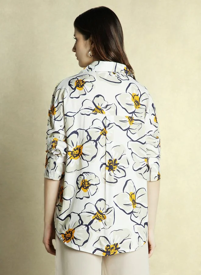 دينيس لينغو All Over Printed Longline Oversized Shirt by Styli