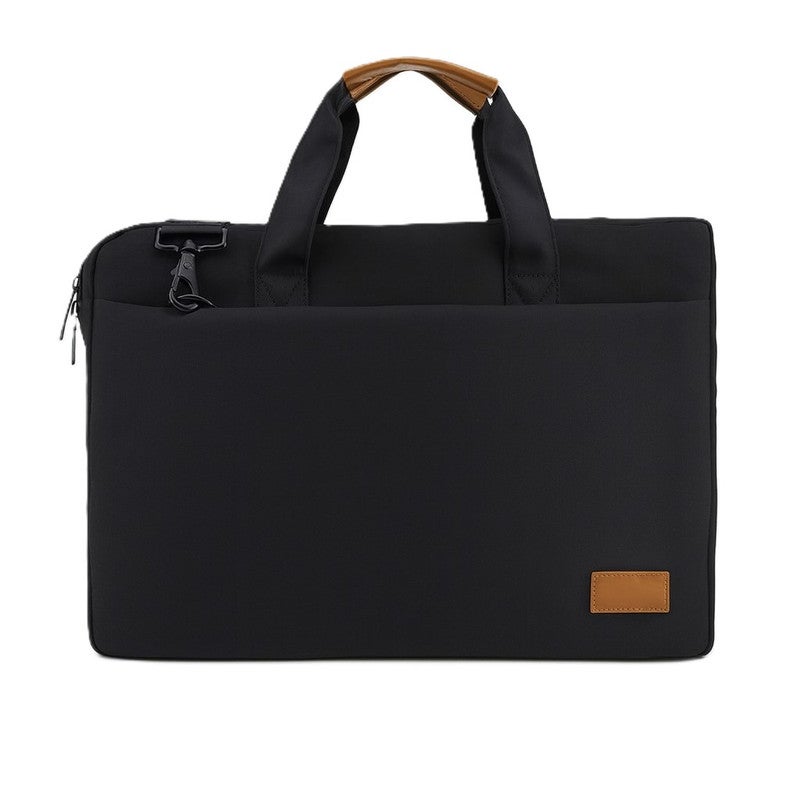 Santhome 15″ Laptop Bag – Premium Water-Resistant Messenger Briefcase for Work & Travel with Padded Compartment, Multiple Pockets, Slim Office Design for MacBook & Ultrabooks - Black/Tan