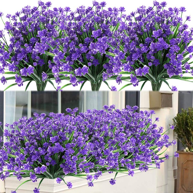 ArtBloom ArtBloom 8 Bundles Outdoor Artificial Fake Flowers UV Resistant Shrubs Plants  Faux Plastic Greenery for Indoor Outside Hanging Plants Garden Porch Window Box Home Wedding Farmhouse Decor (Purple) 