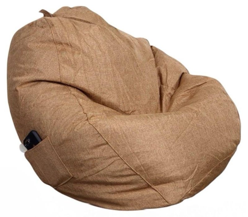 SaharaEG Small Bean Bag Chair for Kids & Teens with Side Pocket – Washable Linen Fabric – 50 cm Base × 100 cm Height - Image 1