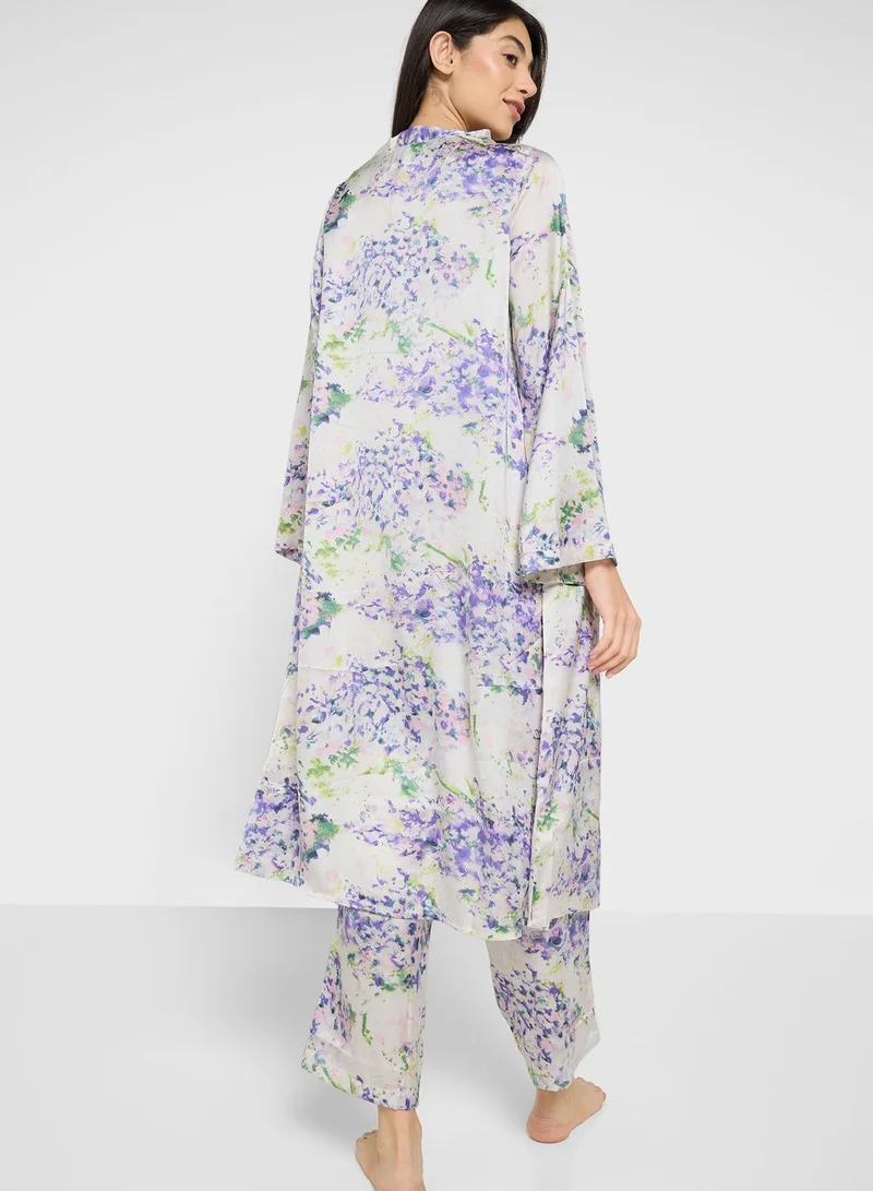 ELLA 5Pc Pyjama Set Cami Top With Night Robe, Slip, Short & Pant