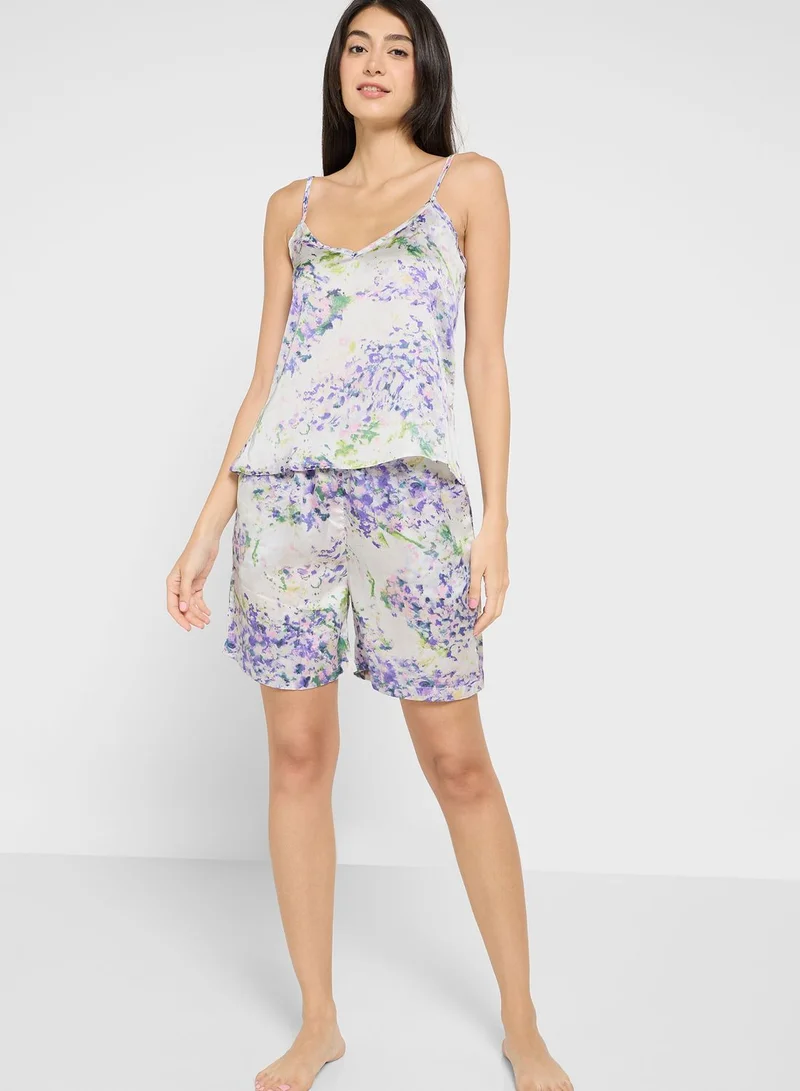ELLA 5Pc Pyjama Set Cami Top With Night Robe, Slip, Short & Pant