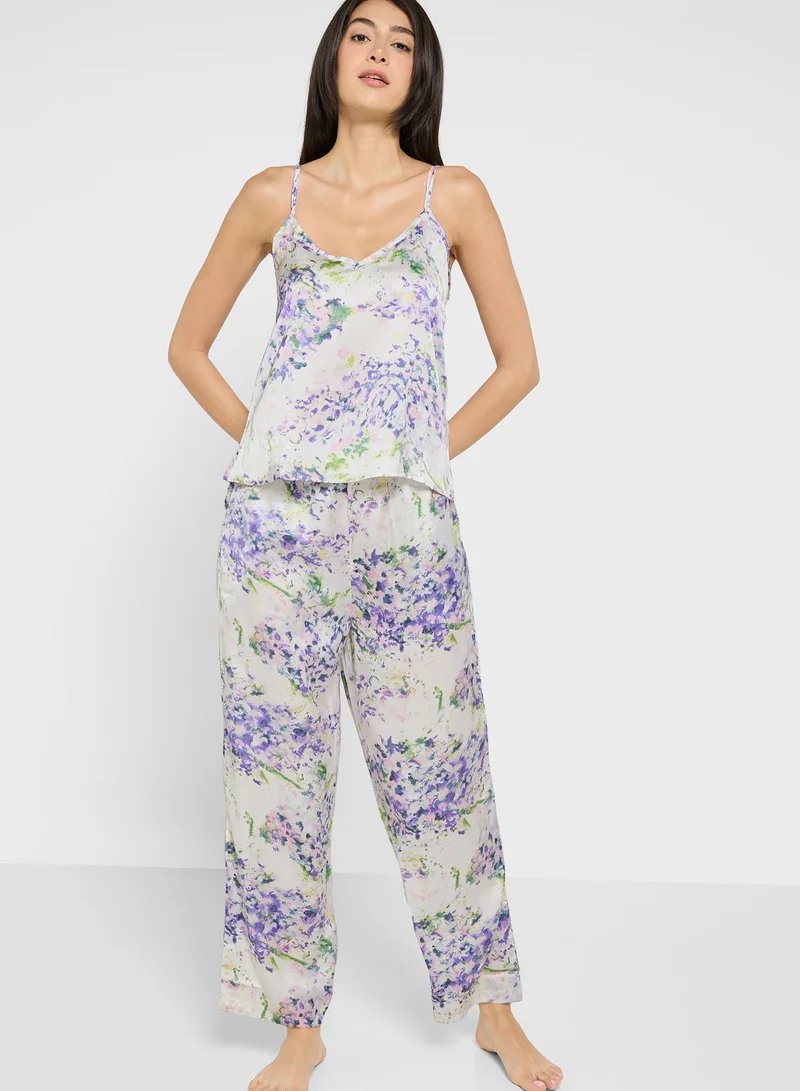 ELLA 5Pc Pyjama Set Cami Top With Night Robe, Slip, Short & Pant