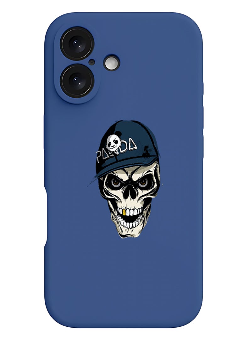 Theodor iPhone 16 Blue Protective Slim Fit Case Liquid Silicone Cover with Full Body Protection Anti-Scratch Shockproof Case For iPhone - Panda skull - Image 1