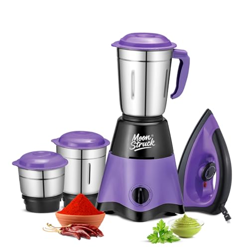 Moonstruck By Suprimo Star Purple 750 Watt Mixer Grinder With 3 Stainless Steel Jars Combo 1100 Watt Iron|ABS Body|CNC Hybrid Motor|1 Year Warranty|Mixie Home| Chutney Making|Dry Grinding|Wet Grinding - Image 1