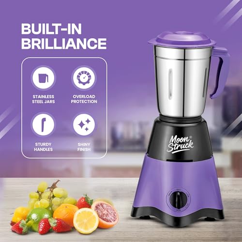 Moonstruck By Suprimo Star Purple 750 Watt Mixer Grinder With 3 Stainless Steel Jars Combo 1100 Watt Iron|ABS Body|CNC Hybrid Motor|1 Year Warranty|Mixie Home| Chutney Making|Dry Grinding|Wet Grinding - Image 3