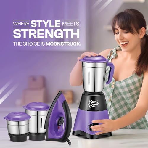 Moonstruck By Suprimo Star Purple 750 Watt Mixer Grinder With 3 Stainless Steel Jars Combo 1100 Watt Iron|ABS Body|CNC Hybrid Motor|1 Year Warranty|Mixie Home| Chutney Making|Dry Grinding|Wet Grinding - Image 5