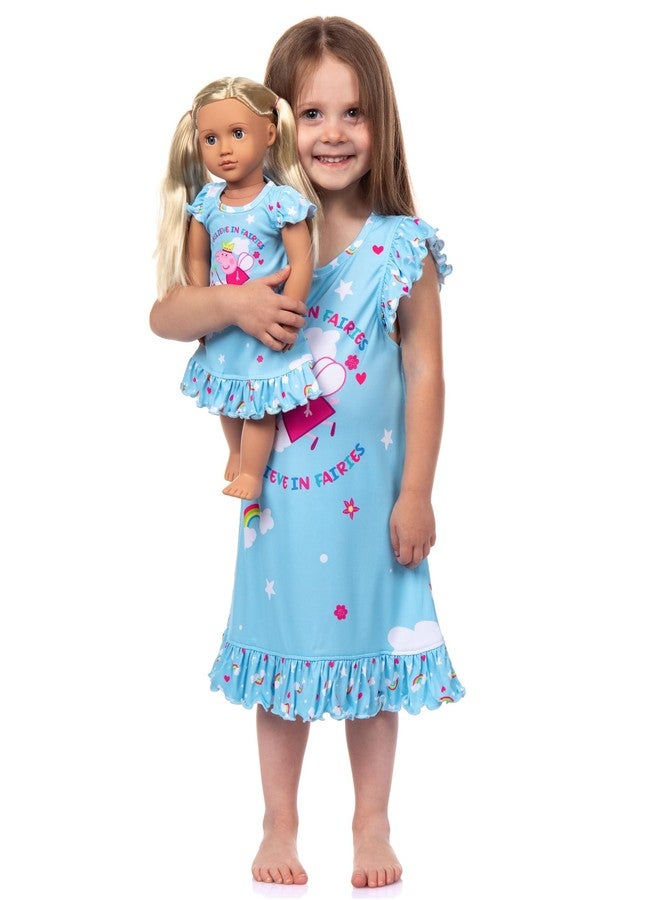 INTIMO Peppa Pig Pajama Toddler Girls' Princess I Believe In Fairies Sleep Nightgown with Matching Doll Dress (2T) Light Blue - Image 1