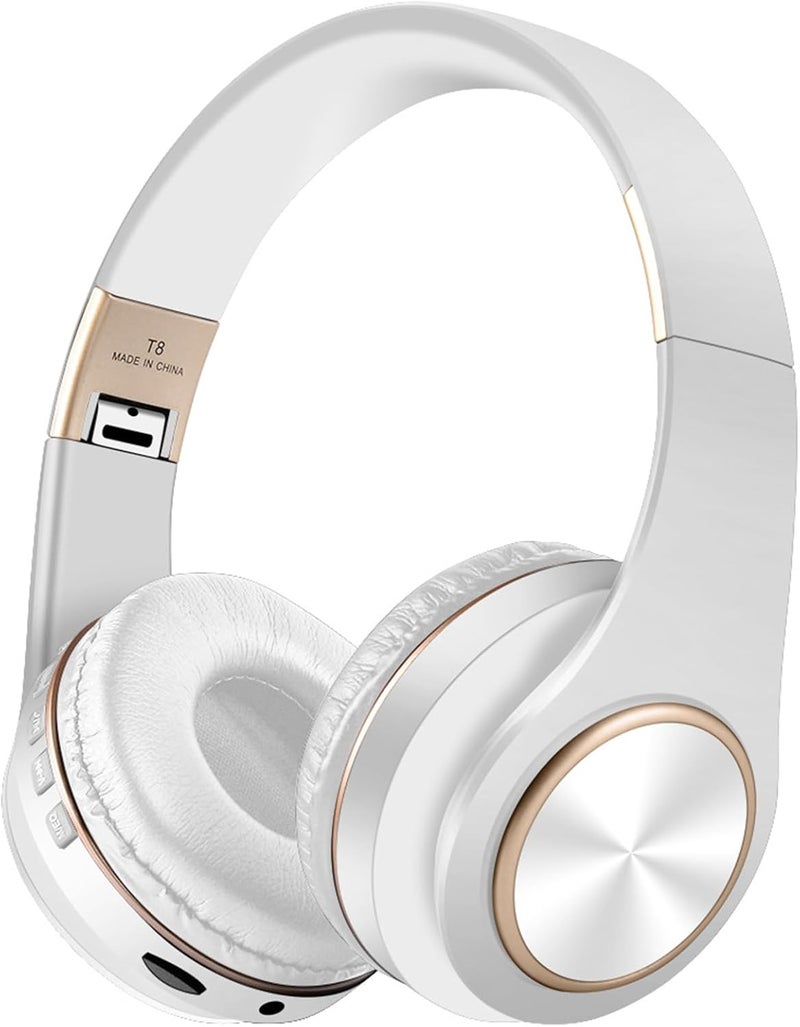 TokFaa Noise Cancelling Headphones HiFi Stereo Foldable Bluetooth Over Ear with Microphone Wireless Headphones for Home Office Travel (White) - Image 1