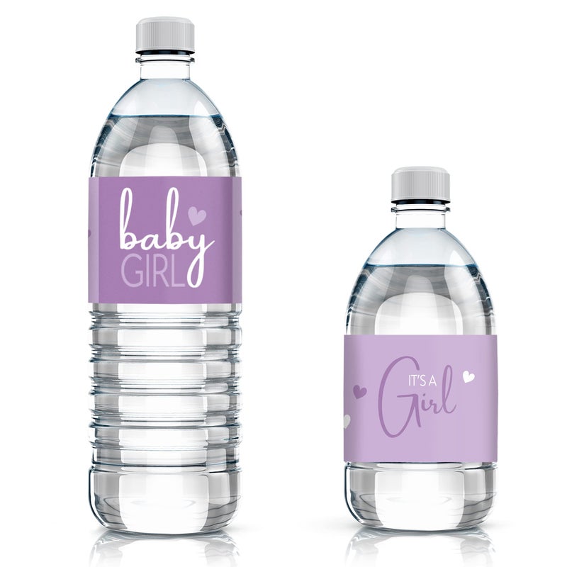 Purple Baby Shower Water Bottle Labels Its a Girl Lavender Baby Shower Decorations  24 Count Stickers Waterproof