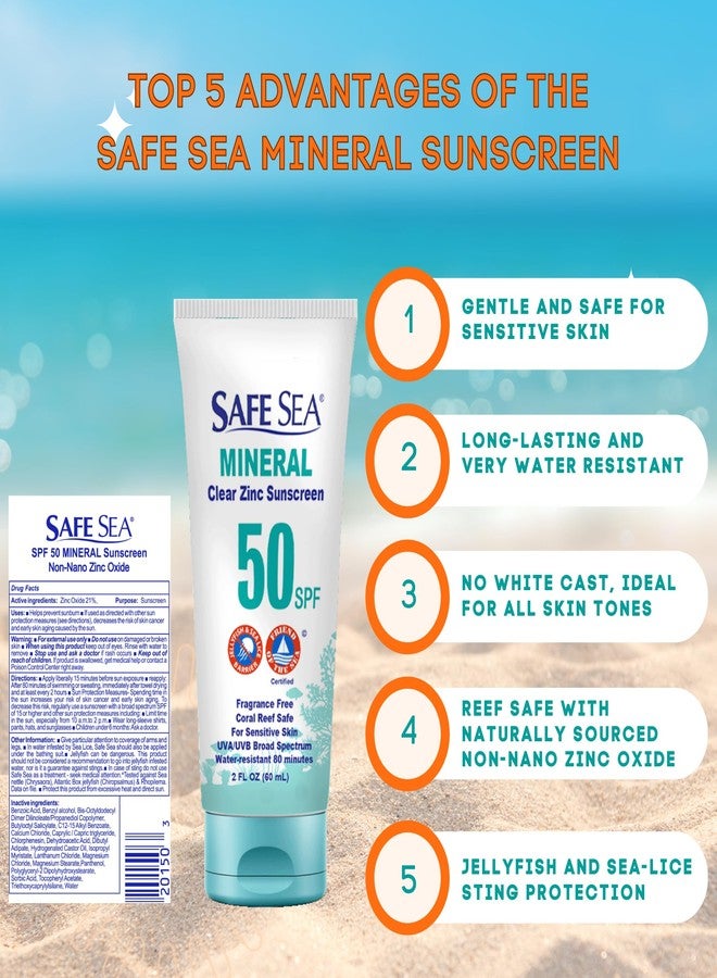 Safe Sea Zinc Oxide Sunscreen SPF50 | Clear Mineral Face Sunscreen Without White Cast | Anti-Jellyfish Sting Protective Lotion | Coral Reef Safe | Travel Size - 2Oz (60ml), Pack of 3 - Image 2