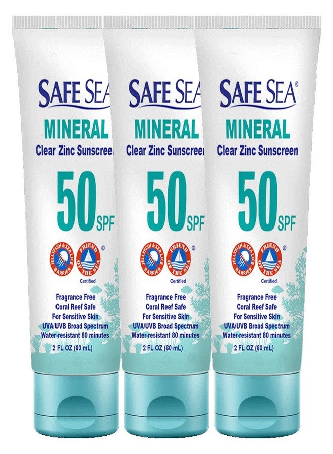 Safe Sea Zinc Oxide Sunscreen SPF50 | Clear Mineral Face Sunscreen Without White Cast | Anti-Jellyfish Sting Protective Lotion | Coral Reef Safe | Travel Size - 2Oz (60ml), Pack of 3 - Image 1