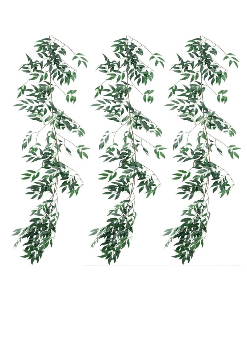 KASTWAVE Artificial Willow Leaves Vines, 3 Pack (16.8ft) Willow Greenery Garland, Fake Silk Hanging Plant Leaves Twigs Garland String for indoor/outdoor Wedding Wall Garden Decor Party Greenery Crowns Wreath  - Image 1