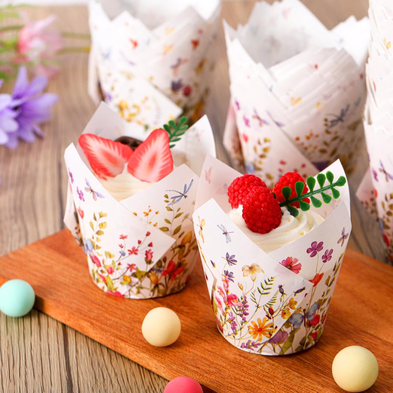 Vesici 200 Counts Wildflower Tulip Cupcake Liners Wildflower Baby Shower Decorations Liners Tulip for Baking Cups for Spring Easter Bridal Shower Wedding Festival Party - Image 5