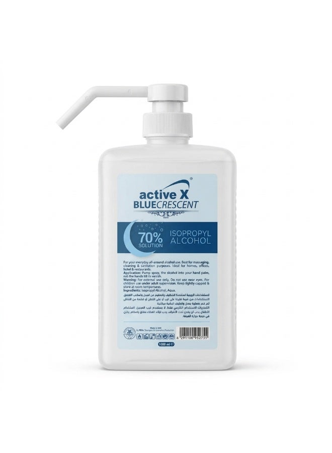ActiveX Blue Crescent 70% Isopropyl Alcohol Disinfectant 1000ml | Fast Drying Professional Sanitizing Solution for Salon Tools, Barber Equipment, Beauty Clinics, Spas & Workstations - Image 1