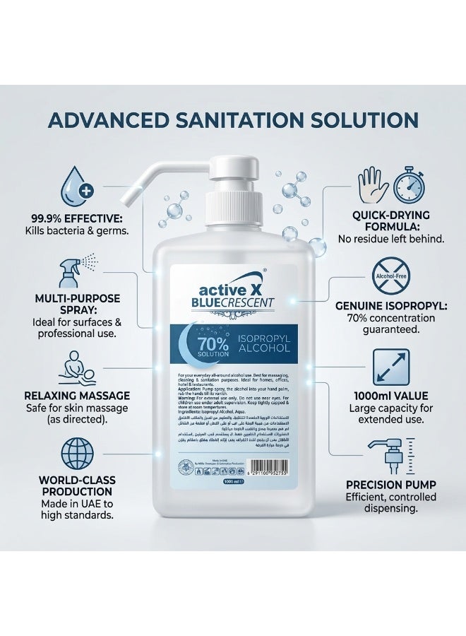 ActiveX Blue Crescent 70% Isopropyl Alcohol Disinfectant 1000ml | Fast Drying Professional Sanitizing Solution for Salon Tools, Barber Equipment, Beauty Clinics, Spas & Workstations - Image 4