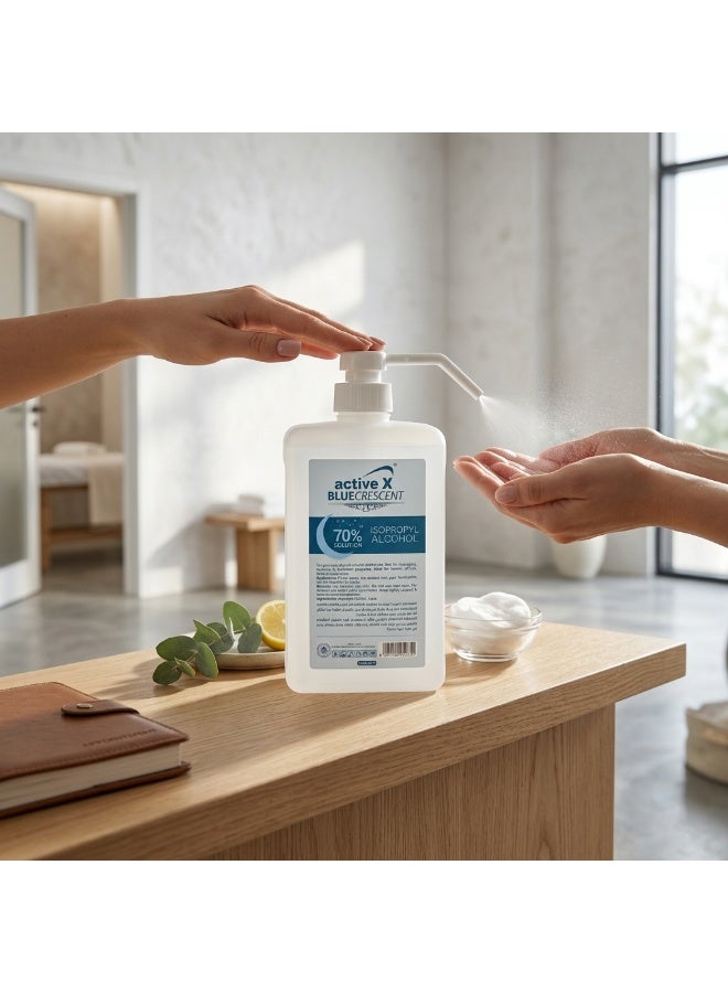 ActiveX Blue Crescent 70% Isopropyl Alcohol Disinfectant 1000ml | Fast Drying Professional Sanitizing Solution for Salon Tools, Barber Equipment, Beauty Clinics, Spas & Workstations - Image 2