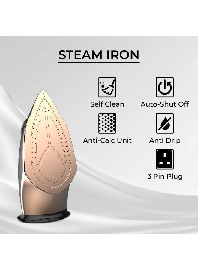 SPJ 3100W Steam Iron with 350ml Water Tank, Nano Soleplate, Vertical Steam, Self-Clean, Anti-Drip & Auto Shut-Off – Black - Image 2
