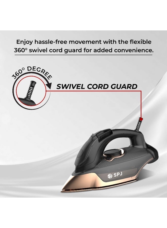 SPJ 3100W Steam Iron with 350ml Water Tank, Nano Soleplate, Vertical Steam, Self-Clean, Anti-Drip & Auto Shut-Off – Black - Image 4