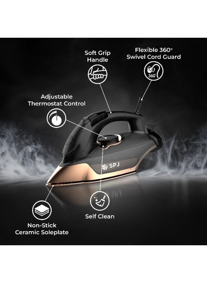 SPJ 3100W Steam Iron with 350ml Water Tank, Nano Soleplate, Vertical Steam, Self-Clean, Anti-Drip & Auto Shut-Off – Black - Image 5
