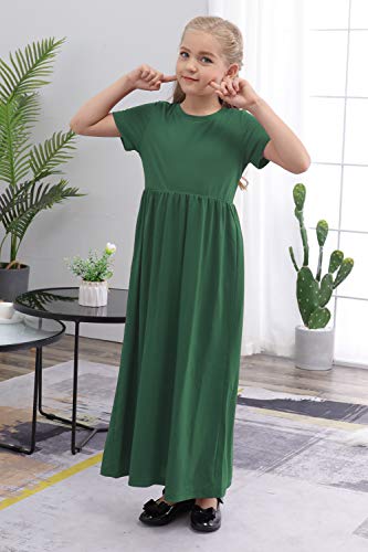 GORLYA Girl's Short Sleeve Floral Print Loose Casual Holiday Long Maxi Dress with Pockets 4-12 Years (11-12Years/Height:150cm, Green) - Image 4