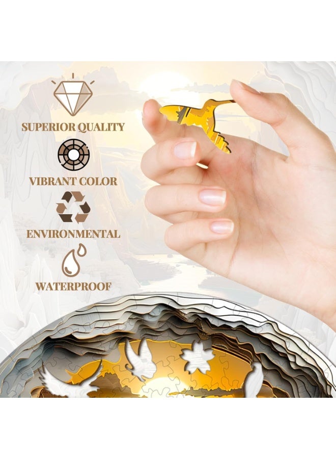 BAZARU 3D Vision Wooden Jigsaw Puzzle 190–210 Pieces – Cave Sunrise Unique Shape Wooden Puzzle for Adults & Teens, Challenging Irregular Pieces Brain Teaser & Home Decor - Image 4