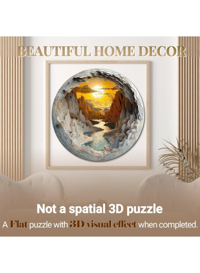 BAZARU 3D Vision Wooden Jigsaw Puzzle 190–210 Pieces – Cave Sunrise Unique Shape Wooden Puzzle for Adults & Teens, Challenging Irregular Pieces Brain Teaser & Home Decor - Image 2