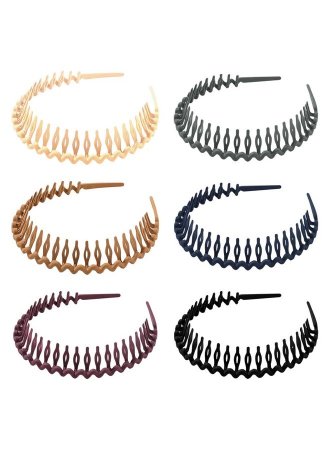 ccHuDE 6 Pcs Plastic Teeth Comb Headbands Wave Shape Headbands Non Slip Tooth Hairband Colored Zig Zag Hair Hoop Multicolor  - Image 1