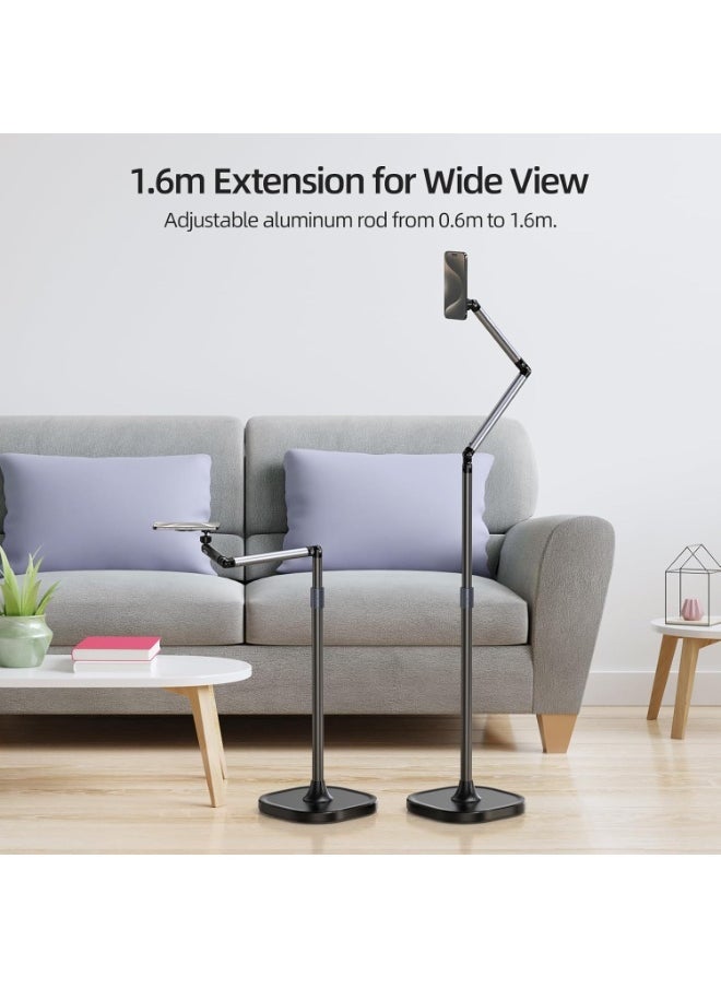 TELESIN TELESIN Magnetic Phone Floor Stand – 360° Adjustable Tripod with 1.6M Height, Strong N52 Magnet Mount for iPhone, Android, Recording & Livestreaming - Image 4