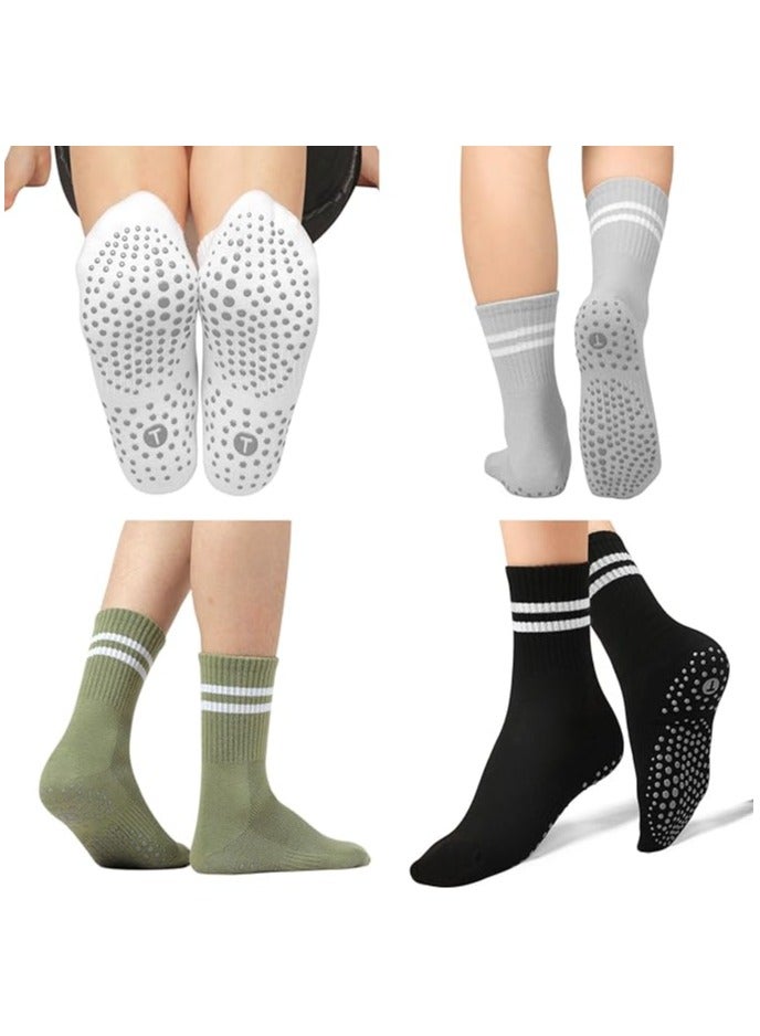 Kimaya Yoga Pilates Socks with Grips for Women, Non Slip Grips Cotton Socks for Barre, Ballet, Dance, Workouts (Olive Green) - Image 4