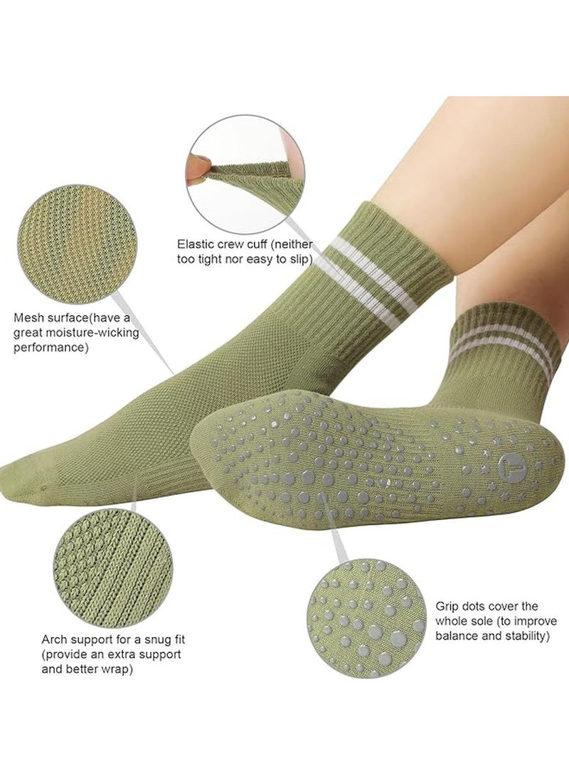 Kimaya Yoga Pilates Socks with Grips for Women, Non Slip Grips Cotton Socks for Barre, Ballet, Dance, Workouts (Olive Green) - Image 3