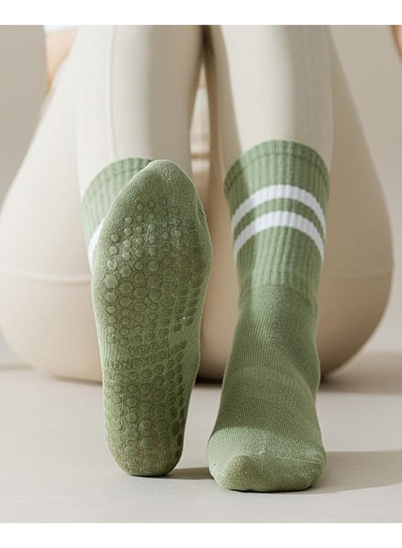 Kimaya Yoga Pilates Socks with Grips for Women, Non Slip Grips Cotton Socks for Barre, Ballet, Dance, Workouts (Olive Green) - Image 1