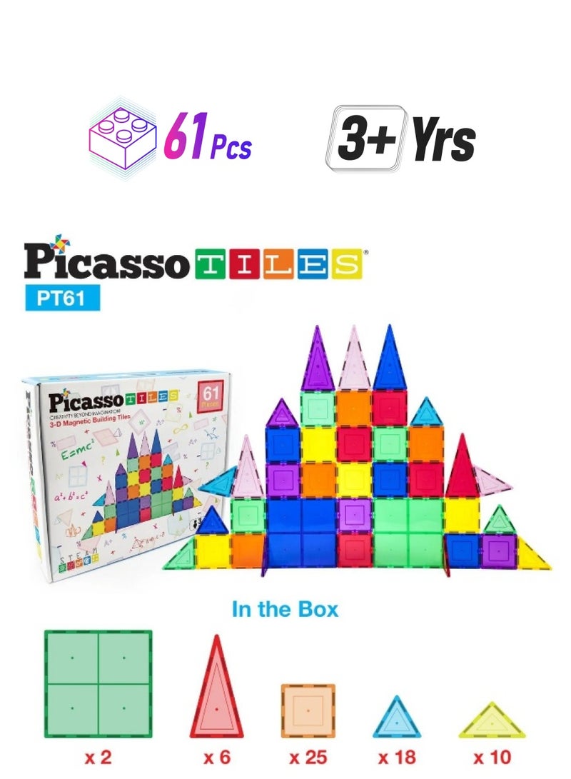 PicassoTiles PicassoTiles Classic Magnetic Building Blocks Set ( 61 Pieces )  - Image 1