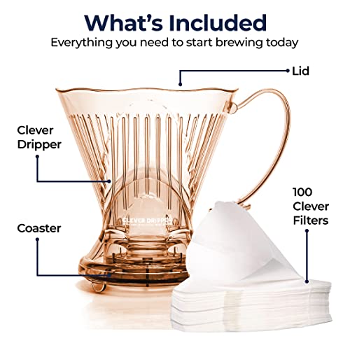 Clever Coffee Dripper and Filters, Large 18 oz, Original Classic Design, Safe BPA Free Plastic, dripper coffee maker, drip coffee maker pour over, 100 filters, coaster and lid - Image 2
