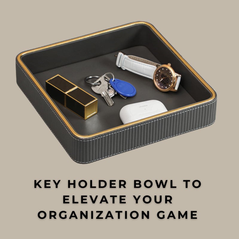 ZHEM Key Bowl for Entryway Table| Leather Catch All Bowl for Keys| Key Dish Bowl for Entryway Table| Key Basket EDC Tray| Key and Wallet Holder Key Holder Bowl -Gray - Image 4