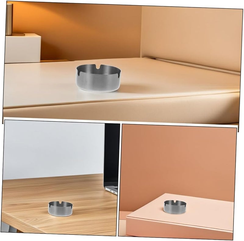 حامل سجائر من الفولاذ المقاوم للصدأ دائري، علبة سجائر محمولة 2 قطعة للمكتب والتراس والسفر - Image 4