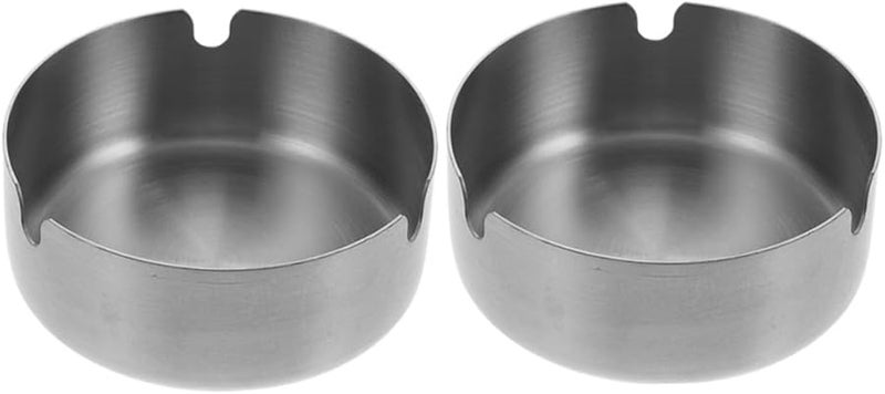 حامل سجائر من الفولاذ المقاوم للصدأ دائري، علبة سجائر محمولة 2 قطعة للمكتب والتراس والسفر - Image 2