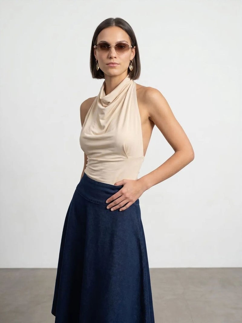 DILVIN Fitted Sleeveless Cowl Neck Blouse - Image 4