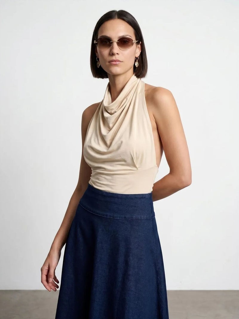 DILVIN Fitted Sleeveless Cowl Neck Blouse - Image 1