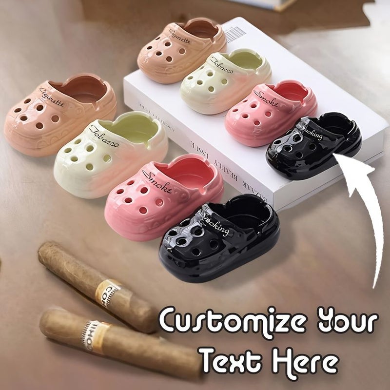Beige Yellow Custom Small Slipper Shape Ashtray With Personalized Text for Home Decor - Image 1